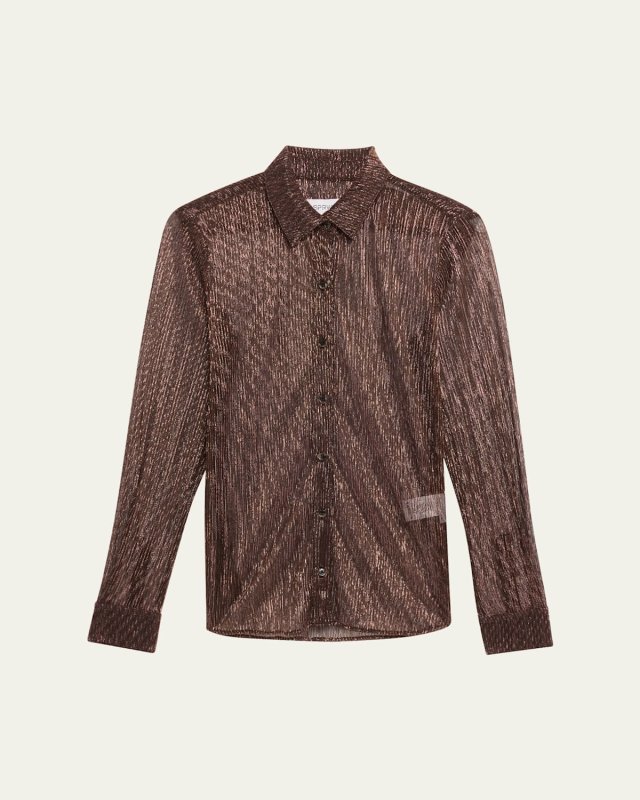 Metallic Striped Button-Front Shirt